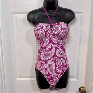 Talbots fuscia & white one piece swim suit, size 10, NWT.